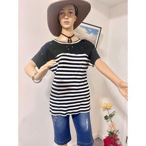 NWT Chico's T-shirt top Epic Stripe black/white solid cotton, Size 0, round neck